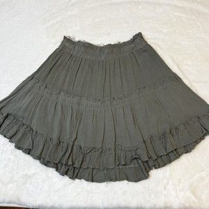 ShowPo Tiered Ruffle Skirt Pull-On Elastic Raw Hem Women’s 4 Dark Sage Green